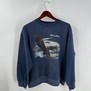 Fruit Of The Loom Alaska Bald Eagle Graphic Crewneck Sweatshirt Navy Blue Size L